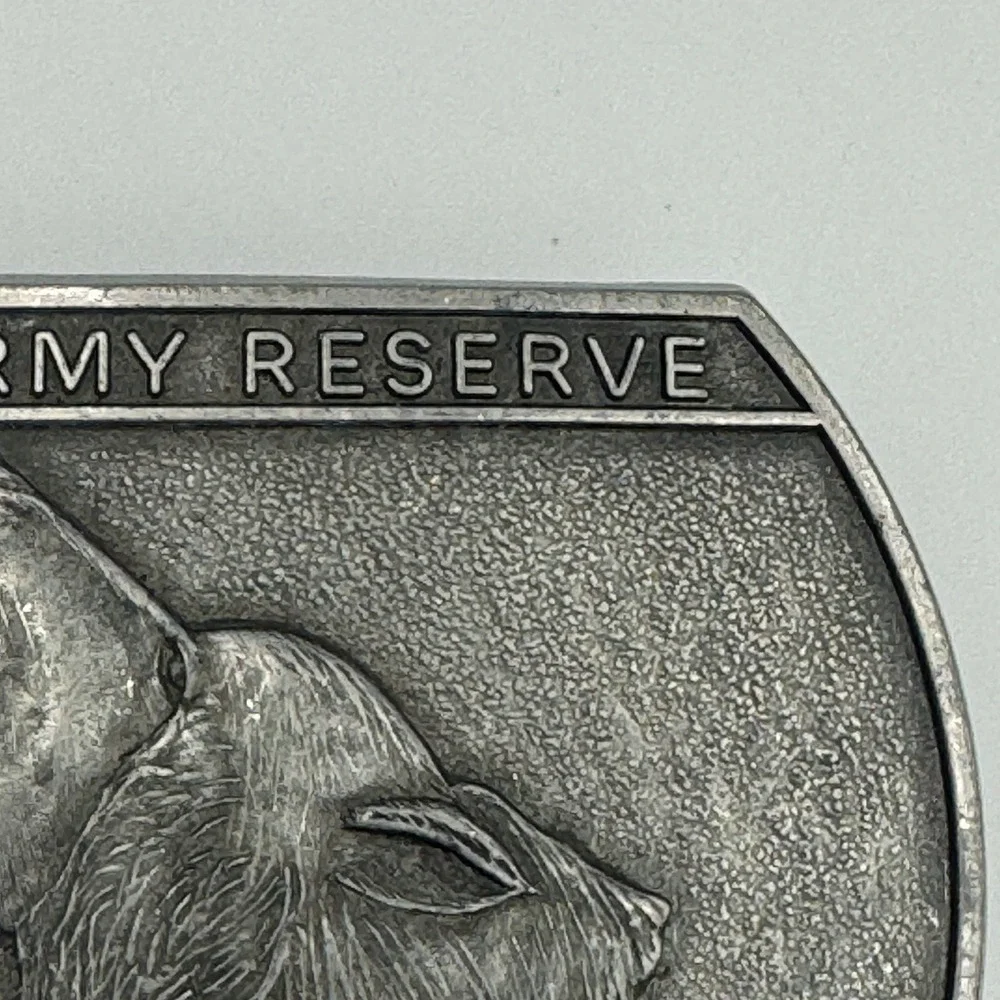 US Army Reserve 104th Division TNG Howling Timberwolf Belt Buckle Vintage Silver